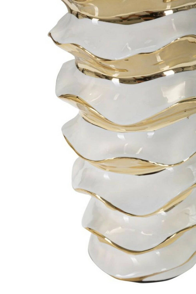 Lampada da tavolo Ashcan, Luce da scrivania, Luminaria da ufficio, Lampada da lavoro, 33x33 h53 cm, Bianco e Oro