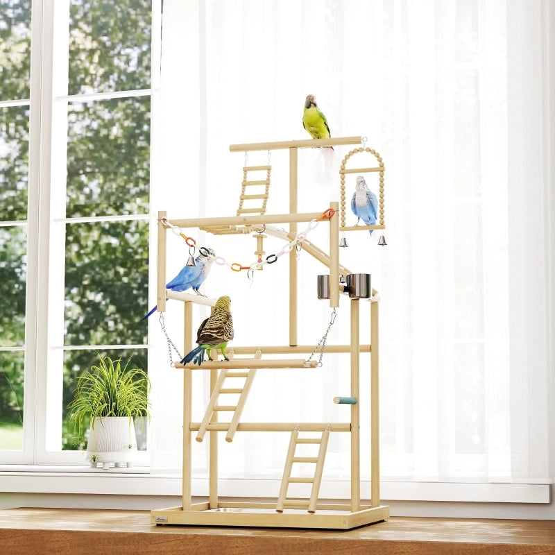 GIOCO PER UCCELLI 4 livelli 59 cm Legno naturale e acciaio inox