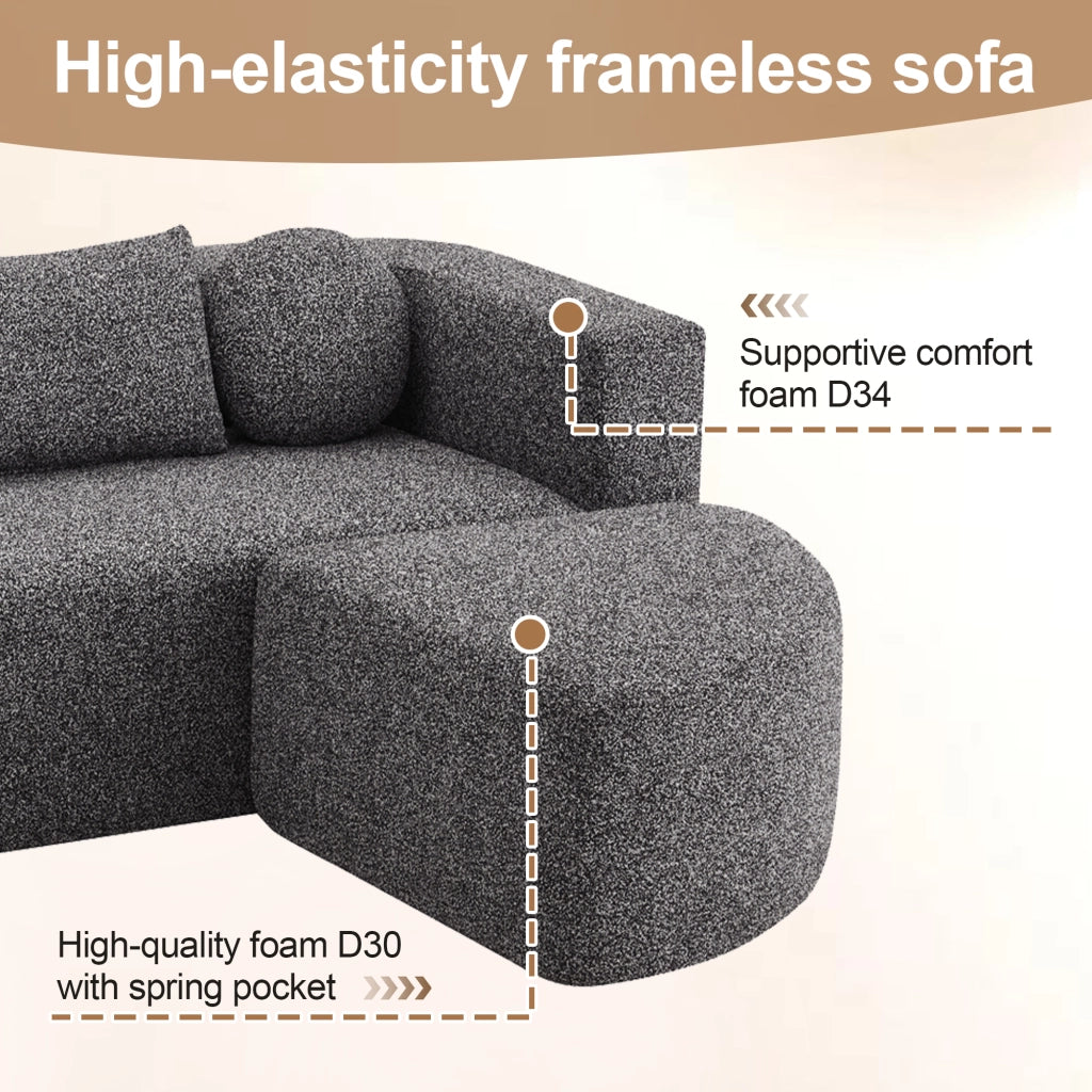 Divano modulare letto in chenille nero senza montaggio per soggiorno e camera 292 × 165 × 68 cm