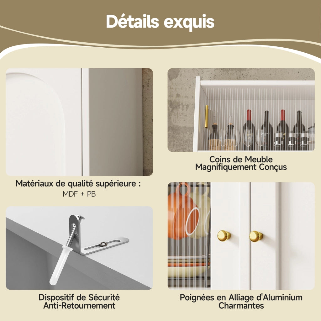 Credenza da Cucina Alta Vetrina con 2 Cassetti e Ripiani Regolabili e LED per Cucina in MDF e Pannelli Bianco 120x40x180 cm