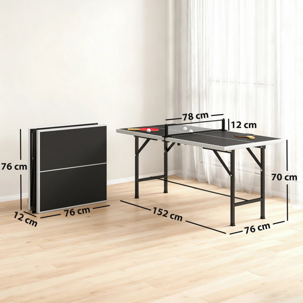 Tavolo da Ping Pong Pieghevole con Rete e Accessori ¨C zephmum ¨C Nero 152x76x70 cm