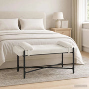 Panchina con bottoni e cuscini Crema 110 x 40 x 46 cm Velluto 42038393