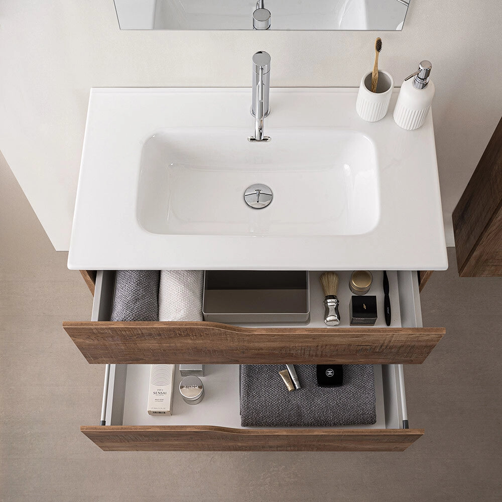 Mobile bagno sospeso 60cm tabacco e tortora con pensile e lavabo Sumya