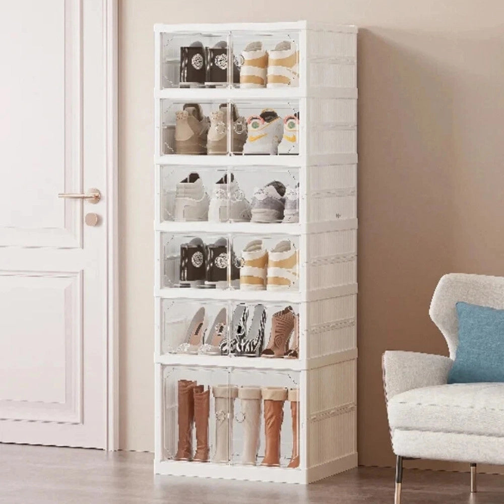 Trade Shop - Scarpiera Pieghevole Per Scarpe Impilabile Trasparente Organizer Senza Installazione -