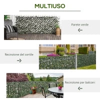 Siepe Artificiale a 2 Sezioni da 356 Foglie di Edera, in Poliestere e Rattan, 200x100 cm, Verde e Marrone