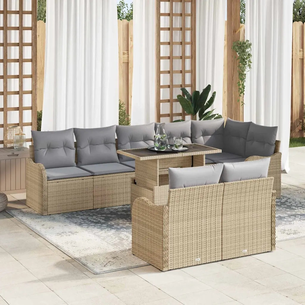Set di relax con cuscino 9 pcs Beige Poly Rattan 3348486