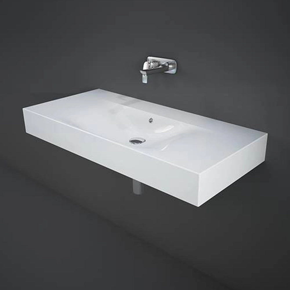 Lavabo sospeso 100cm rettangolare in ceramica bianca senza foro per rubinetto Rak Des