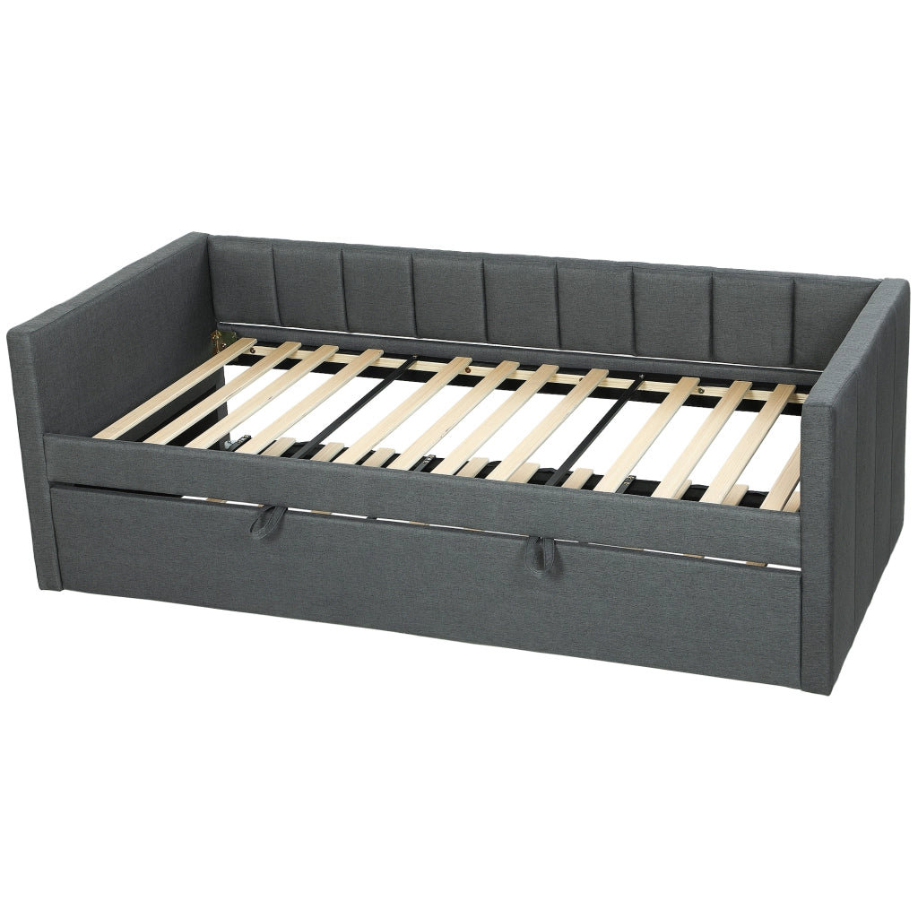 Letto Singolo con Letto Estraibile e Braccioli ¨C Minimal ¨C Tessuto Grigio Scuro 205x181x70 cm
