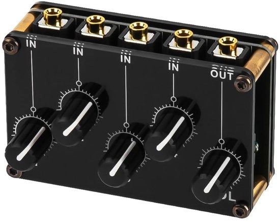 Mixer 4 canali passivo - 4 ingressi stereo RCA - 1 uscita stereo RCA - cassa in PCB/Acrilico - peso 140g - controllo esteso - Mixer audio