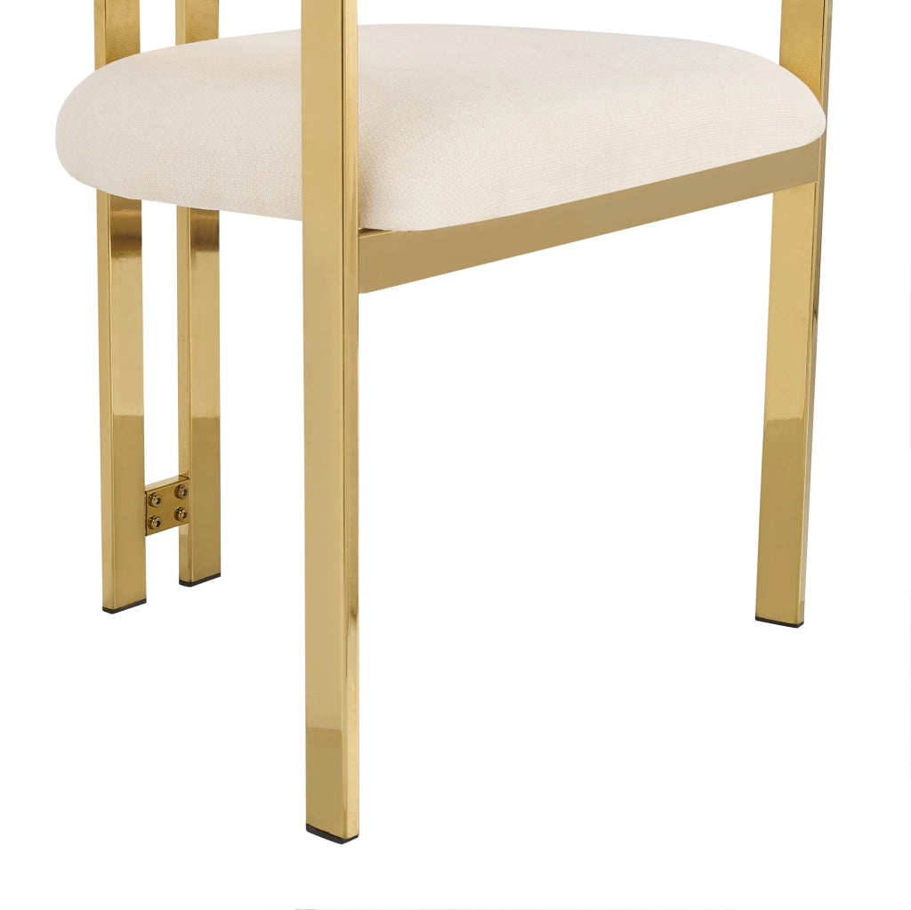 Set di 2 sedie con schienale semicircolare; rivestimento in chenille; beige e oro