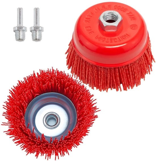 Set di borchie in nylon da 2 pezzi, Ø 100 mm, per sega a nastro e trapano - M14 x 2 filo - Smaltimento ruggine & laccio metallico