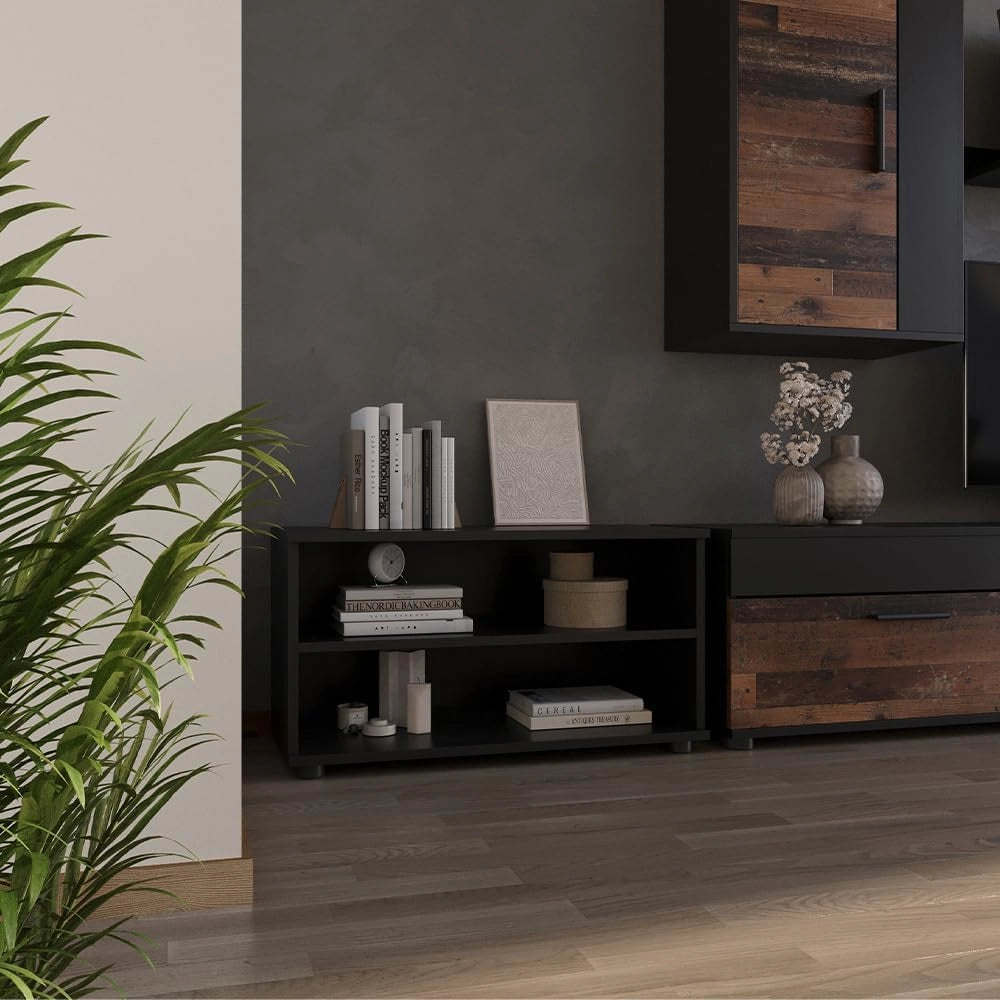 Mobile da soggiorno Berno, Nero, 70.8 x 38.9 cm con 2 scomparti, adatto per riporre libri e raccoglitori