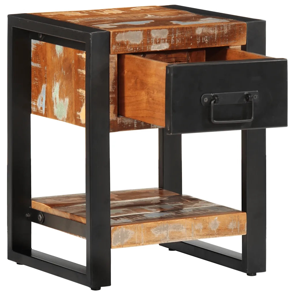 Comodino | Armadio da Notte | Mobiletto da notte Multicolore 35x34x45 cm in Legno Massello Recupero