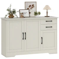 Mobiletto per Soggiorno Moderno con 3 Porte, 2 Cassetti e Ripiano Regolabile 120x38x79 cm Crema