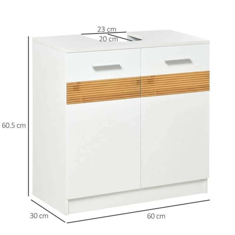 MOBILE SOTTO LAVABO BAGNO, MOBILETTO BAGNO SOTTOLAVANDINO CON ANTINE IN LEGNO, 60X30X60.5CM - BIANCO