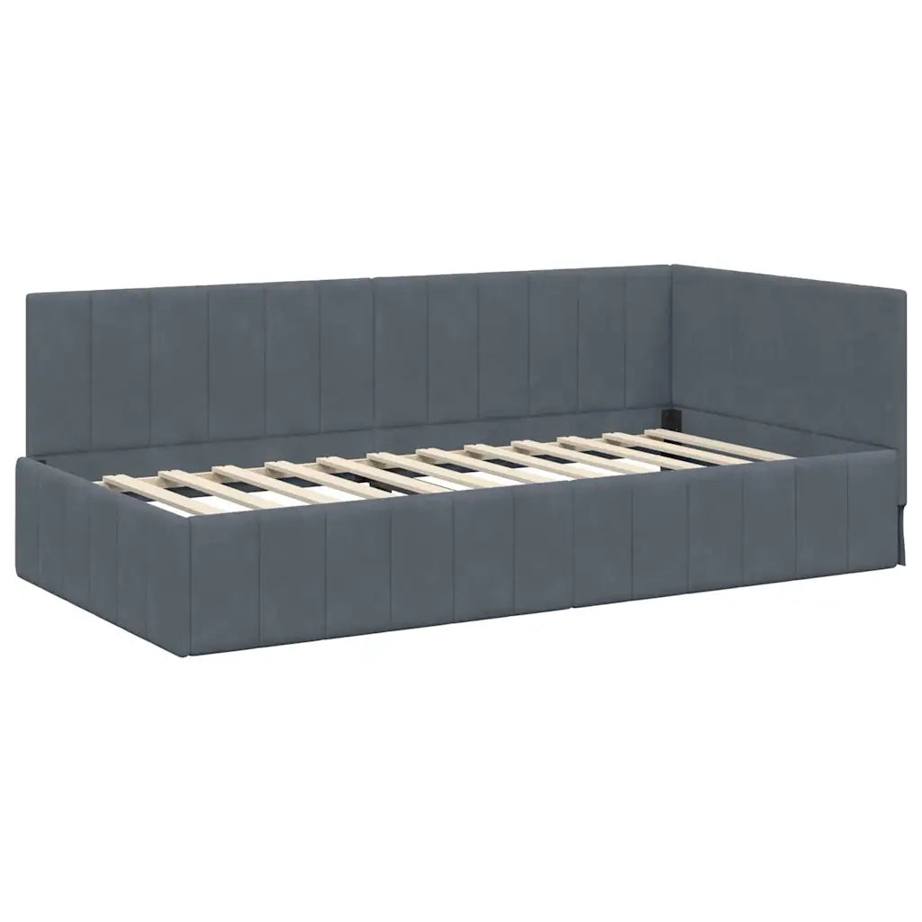 Cornice del letto ad angolo Grigio scuro 90 cm x 190 cm Velluto