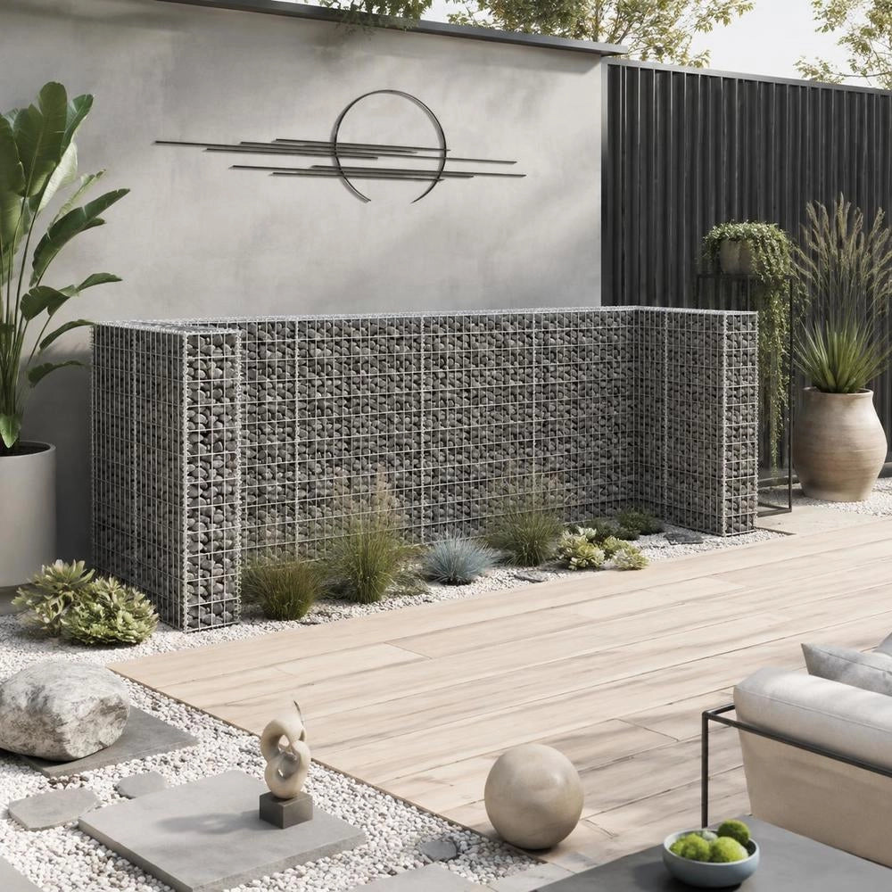 Gabion Wall For Garbage Cans, Galvanized Steel, 320x100x120 Cm