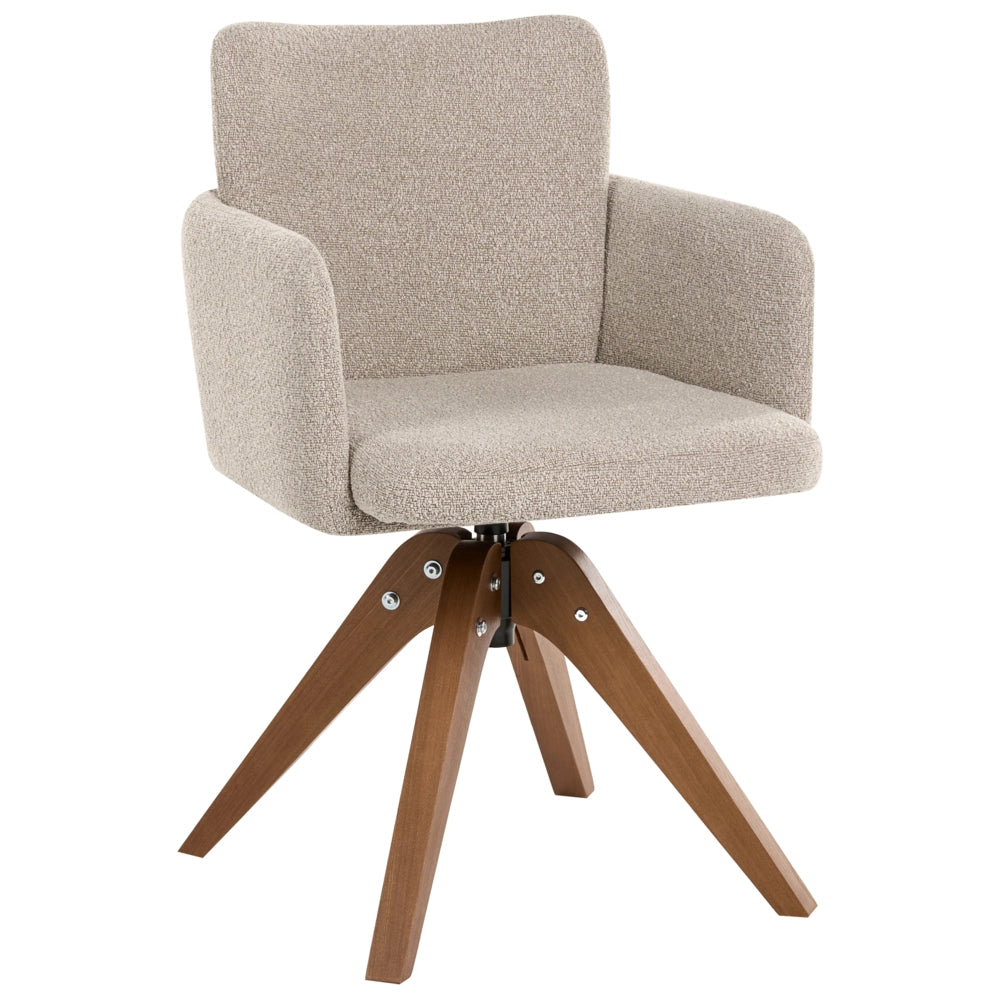 Set di 2 sedie da pranzo girevoli Boucle Rivestimento in tessuto beige Base con gambe in legno girevoli in metallo