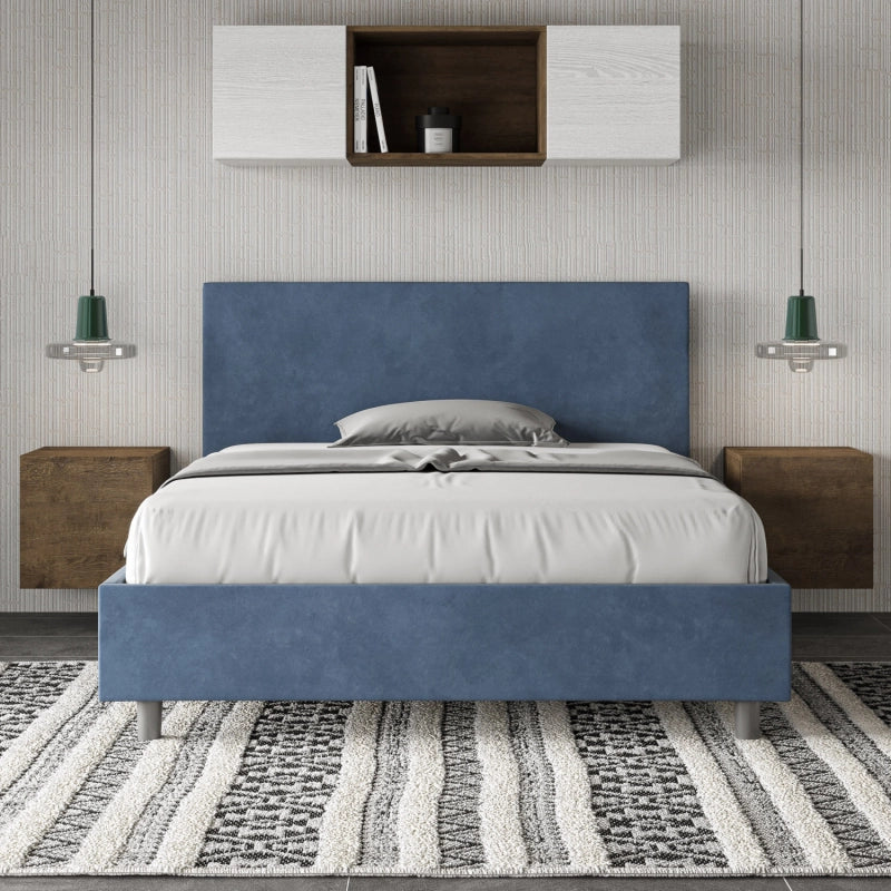 Letto imbottito Matrimoniale francese 140x210 cm Adele - Con rete,Microfibra,Blu