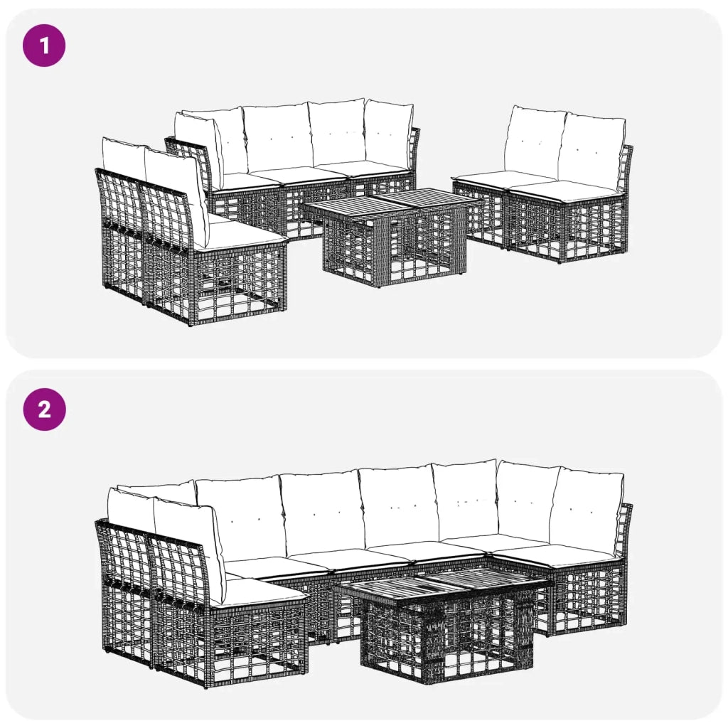 Set Divano da Giardino 8 pz Nero e Grigio scuro polyrattan 3437847