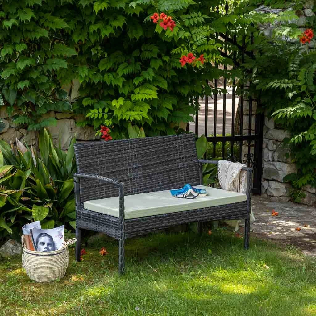 Panchina in rattan grigio 110x55x85h cm