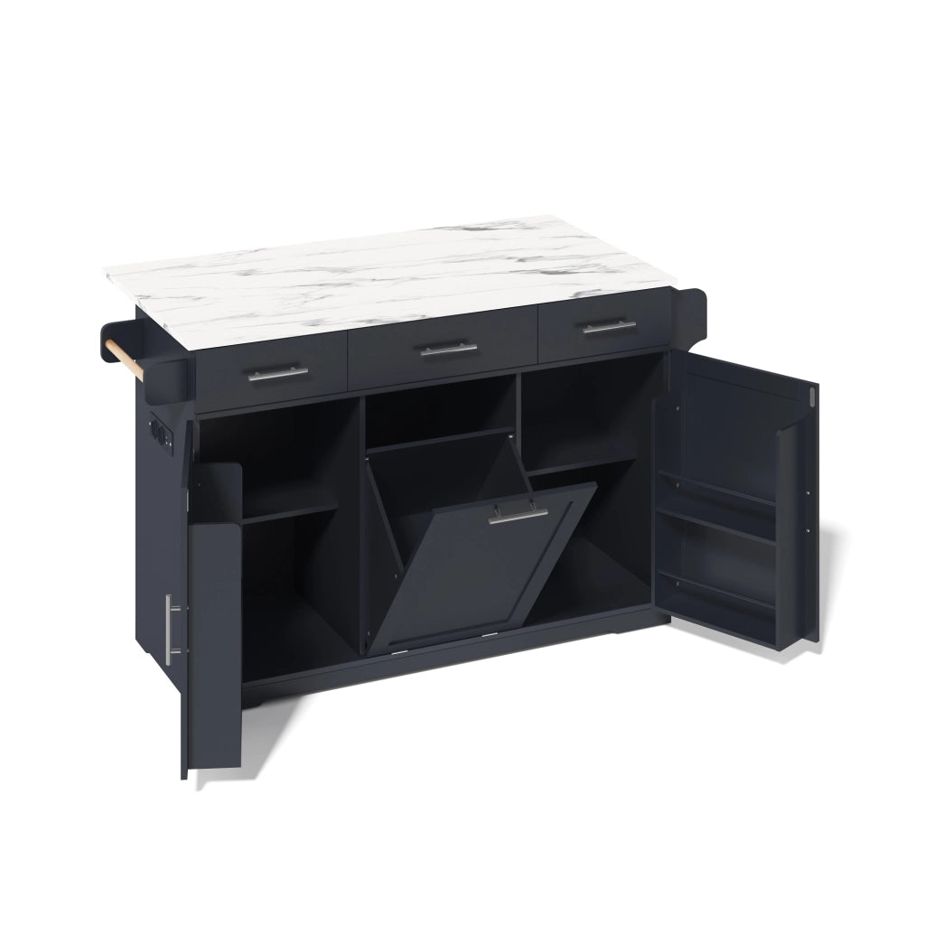 Isola da cucina mobile con piano ribaltabile e prese integrate in MDF grigio