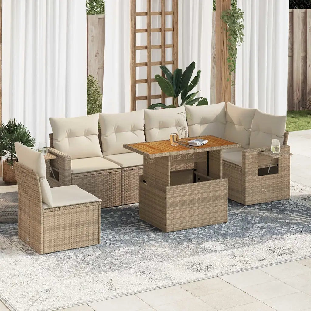 Set Divani da Giardino 7 pz con Cuscini Beige in Polyrattan 3327159