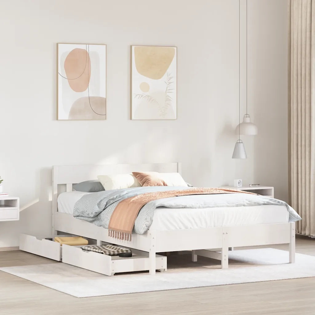 vidaXL Letto senza Materasso Bianco 135x190 cm Legno Massello di Pino