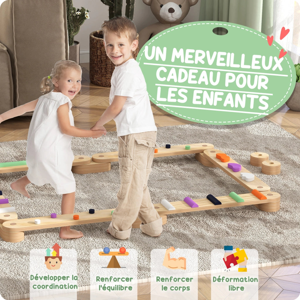 Tavola di equilibrio in legno per bambini ¨C zephmum ¨C 3-8 anni, con pietre colorate