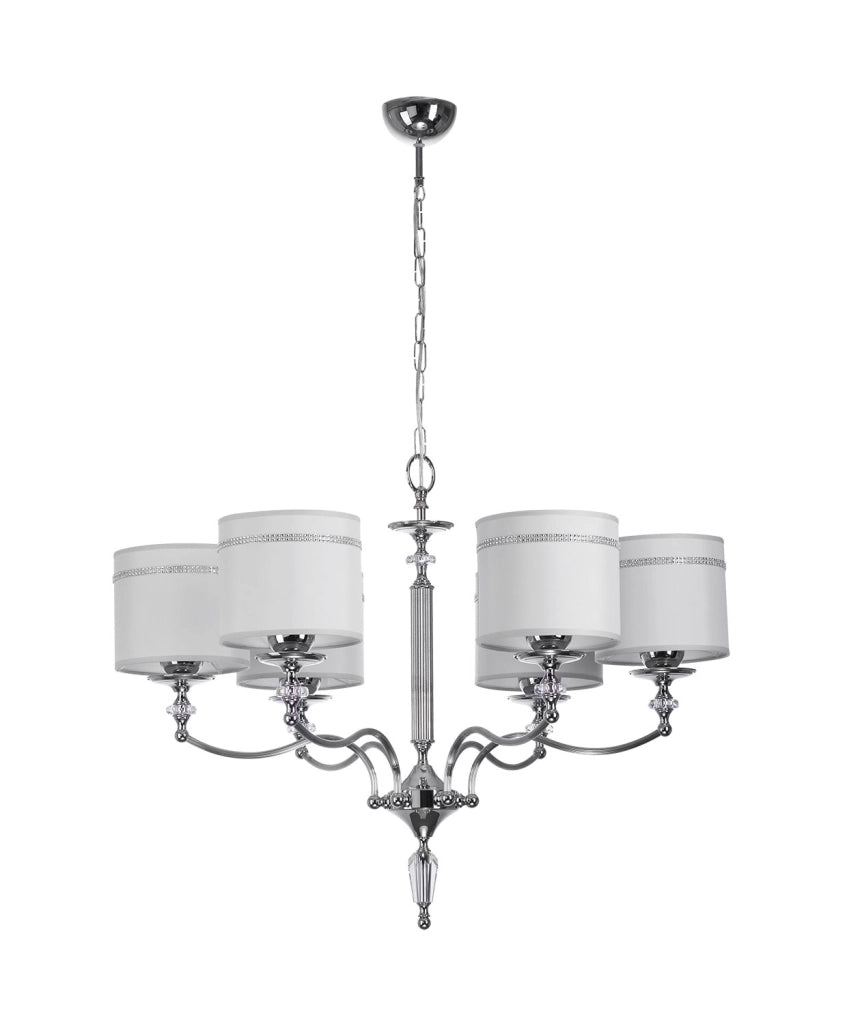 Lampadario Hilton Jupiter cromato 6xE27 paralumi grigi cristalli