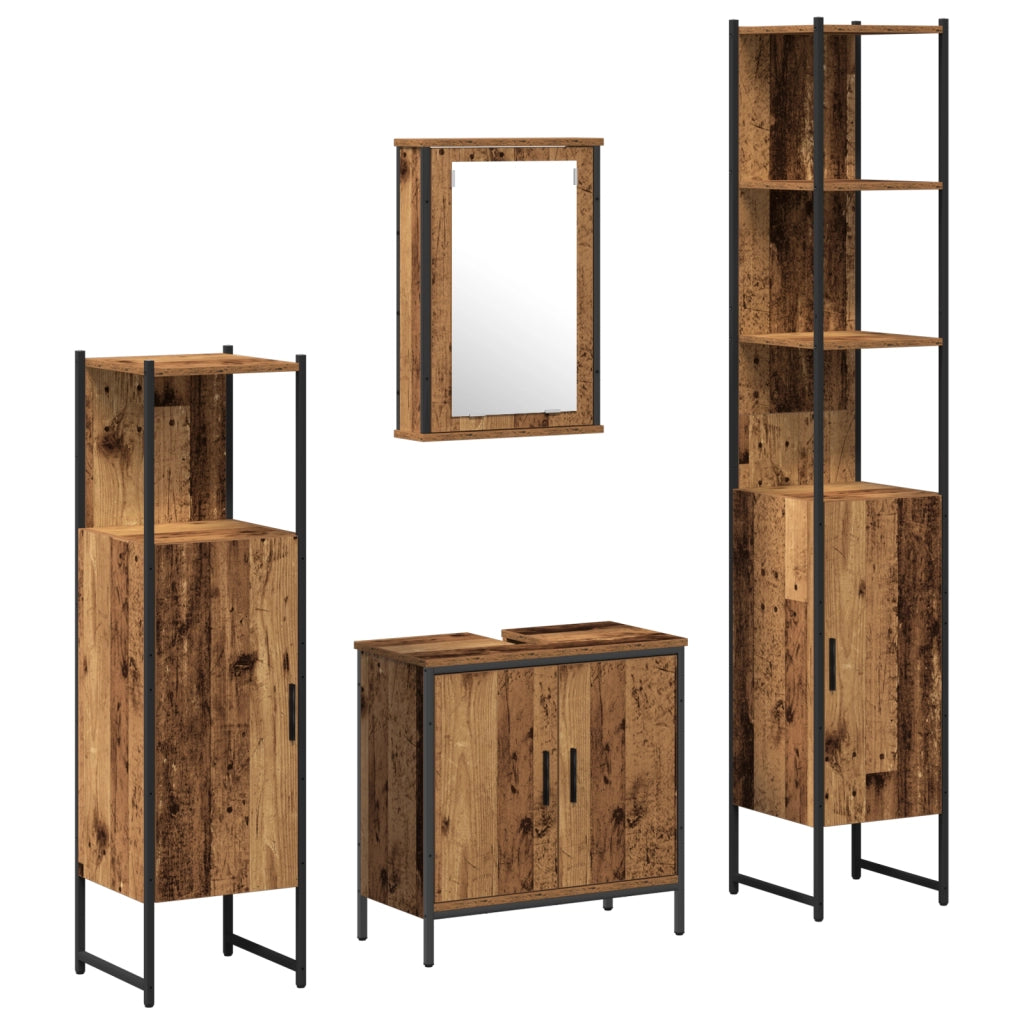 Set di mobili da bagno 4 Pezzi Legno Antico Legno Ingegnerizzato