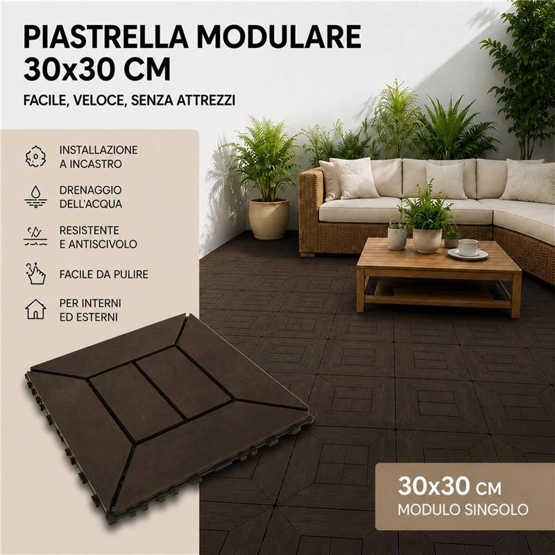 MA MAISON SET DI PIASTRELLE PER PAVIMENTO DA ESTERNO MODELLO EASY MOKA 30,4X30,4X2 H CM - 0,81 M2 18 PEZZI
