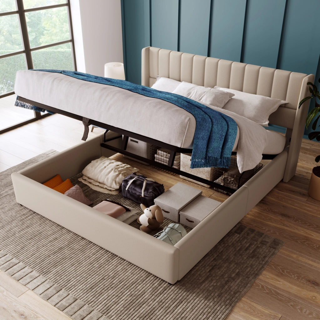 Letto contenitore idraulico beige 160x200 cm
