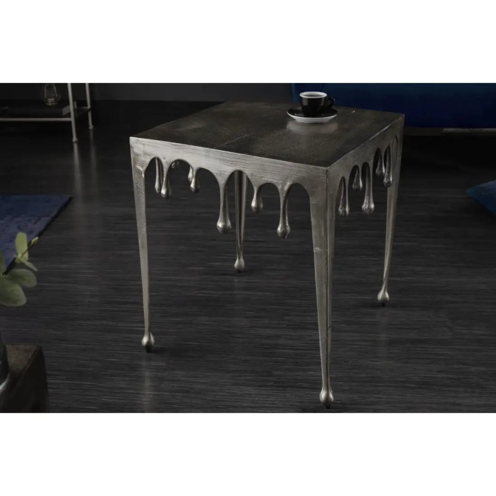 Tavolino basso LAGUNA 46 cm argento effetto metallo fuso design contemporaneo