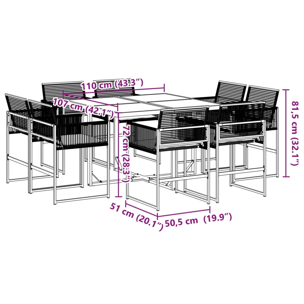 vidaXL Set da Pranzo da Giardino 9 pz con Cuscini Nero in Polyrattan