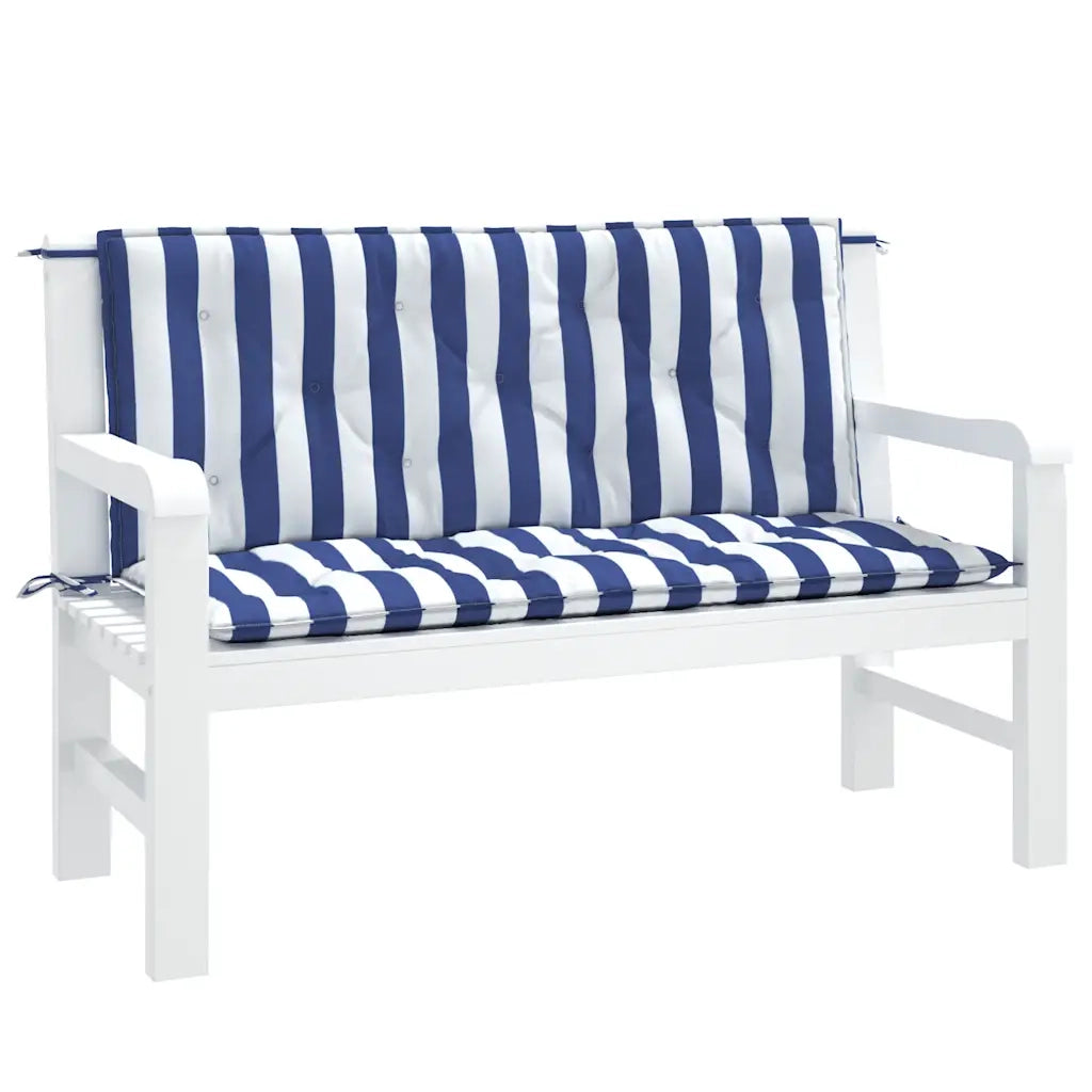 Cuscini Panca Giardino 2pz Righe Bianche Blu 120x50x7cm Tessuto 361690