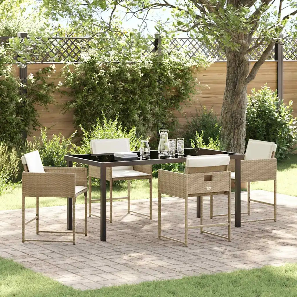Set da Pranzo per Giardino con cuscino 5 pcs Beige polyrattan 3380022