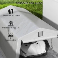 Tendone per Auto e Feste con 2 Finestre Laterali, in Acciaio Zincato e PE, 618x265/330x240 cm, Grigio Chiaro
