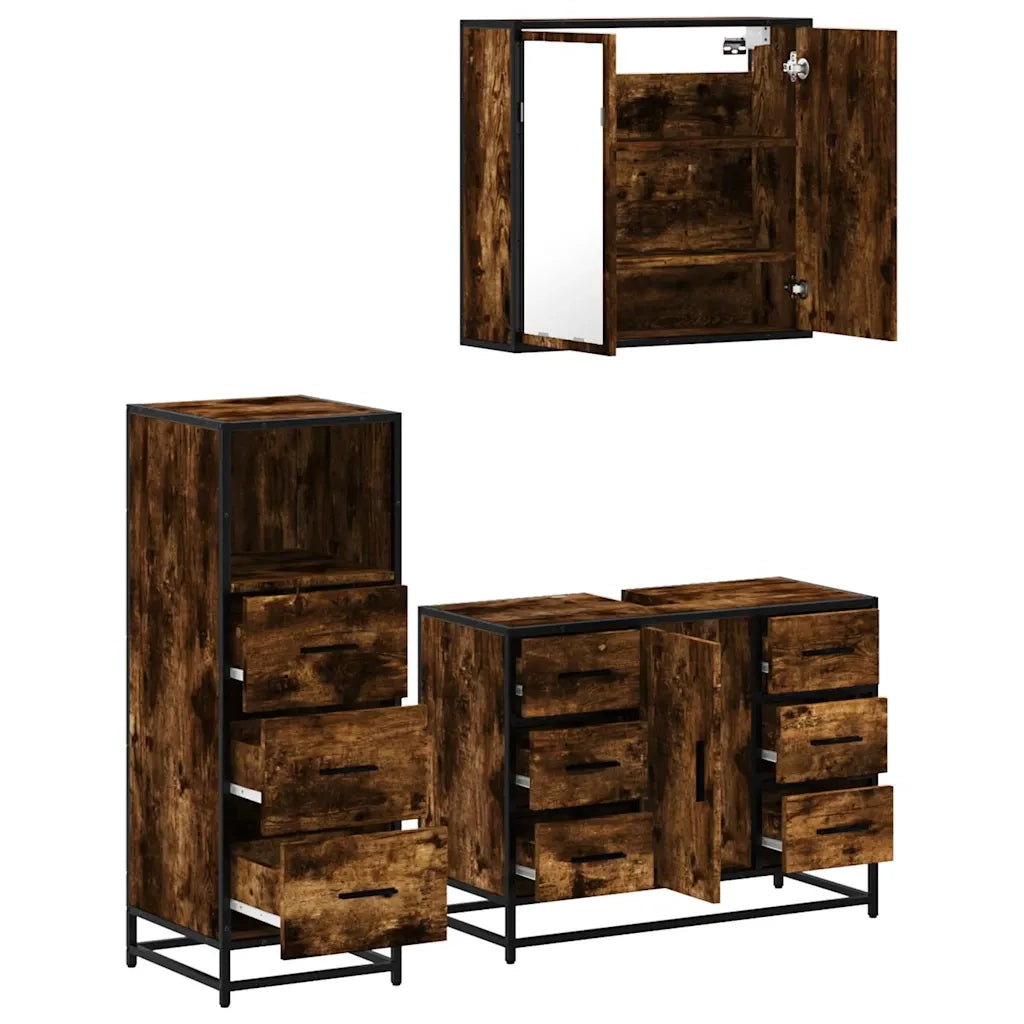 vidaXL Set Mobili da Bagno 3 pz Rovere Fumo in Legno Multistrato