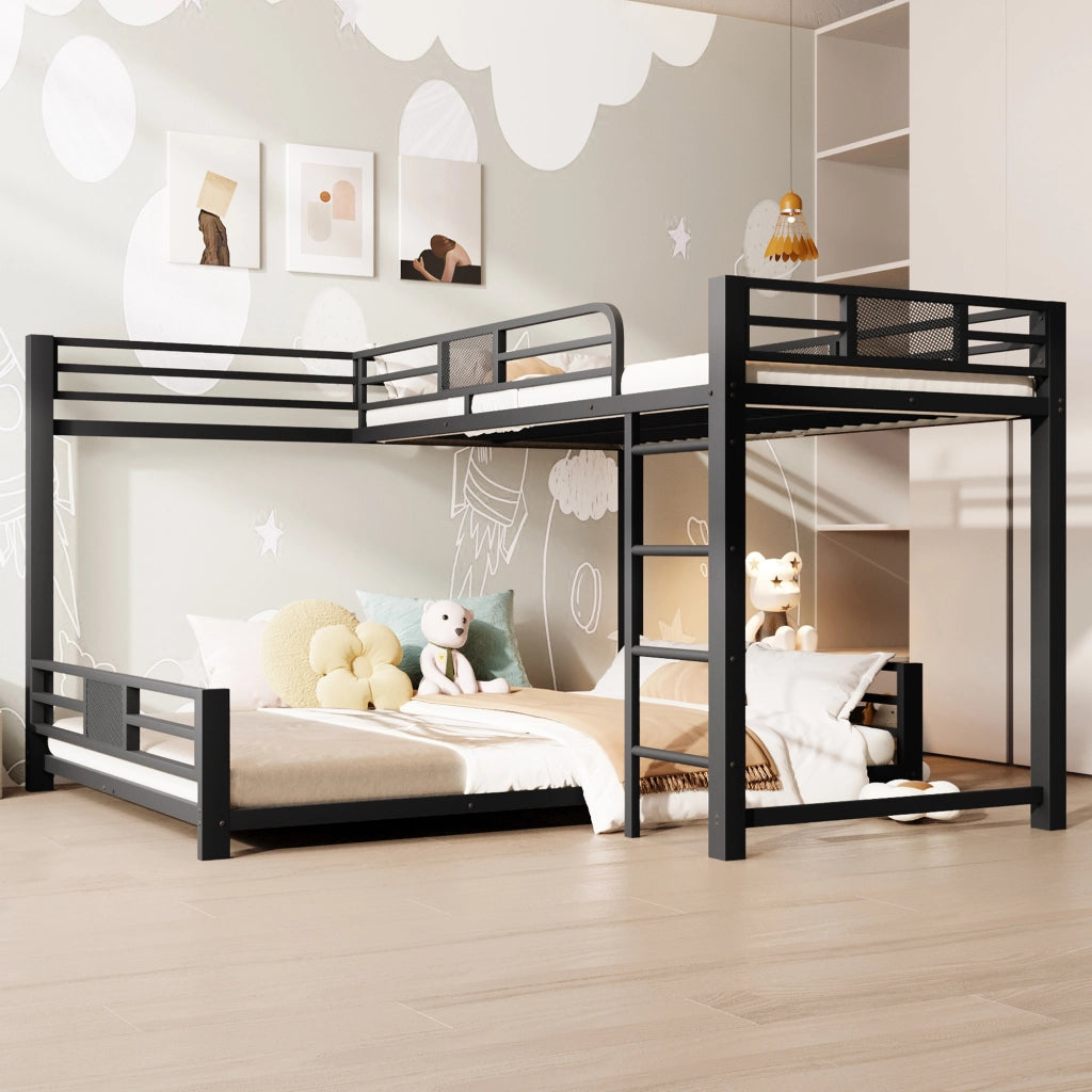Letto a Castello 90x200 e 140x200. con Sponde di Protezione in Metallo Nero