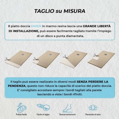 Piatto doccia filo pavimento Karen 100x100 in resina pietra tortora