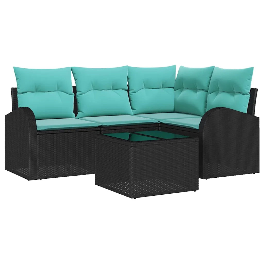 Set Divano da Giardino 5 pcs Nero e Turchese polyrattan 3354705
