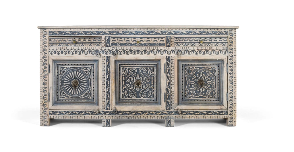 Credenza con tre cassetti e quattro ante in legno di sheesham