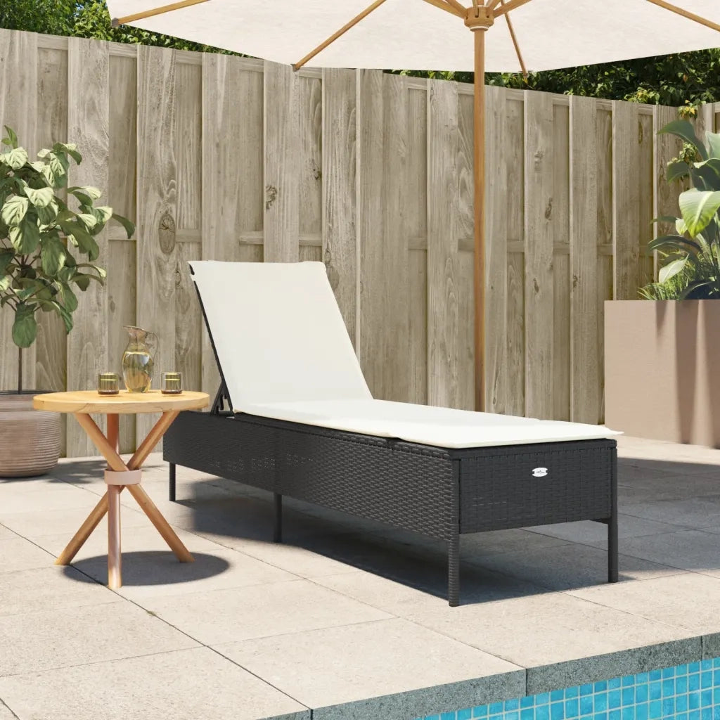 Lettino Prendisole | Sdraio da giardino | Lettino da sole con Cuscino Nero in Polyrattan