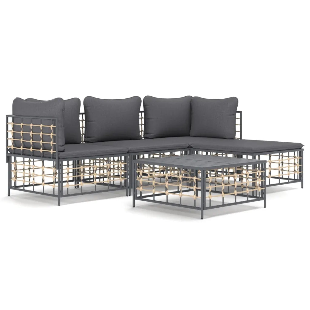 Set Divani da Giardino 4 pz | Set Salotto da Giardino con Cuscini Antracite in Polyrattan
