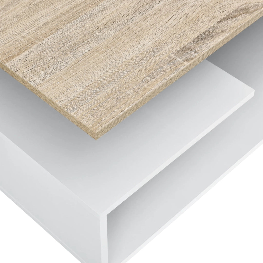 Tavolino da salotto con ripiano portaoggetti in MDF 90 cm finitura bianco e rovere 03_0004157