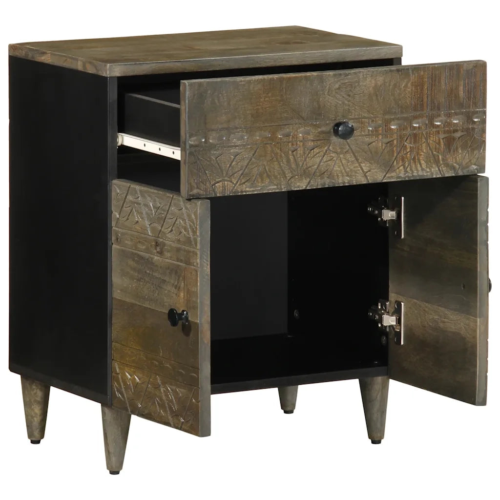 Comodino-Tavolino da notte Grigio Chiaro 50x33x60 cm in Legno Massello di Mango 286389