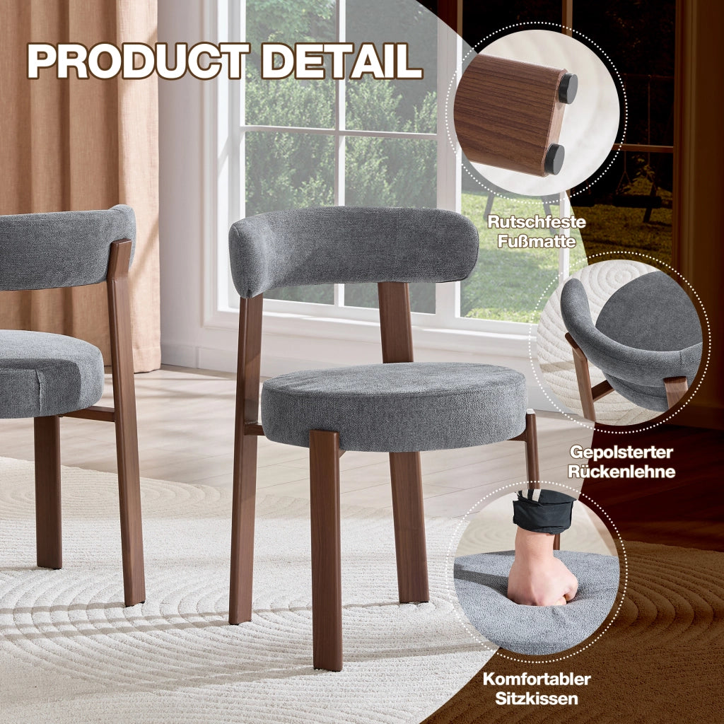 Sedia da pranzo imbottita con schienale ergonomico, in lino, Grigio, 57 × 51.5 × 79 cm