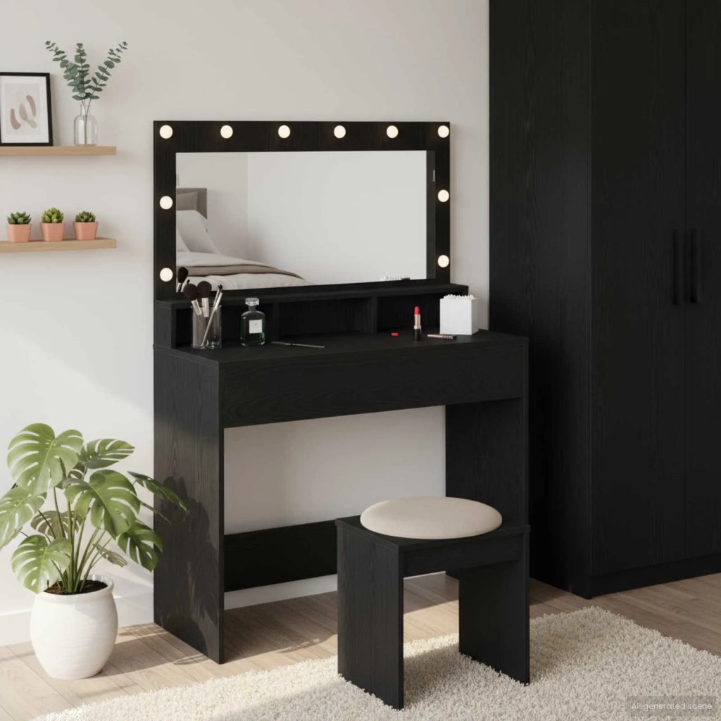 Toeletta | Tavolo da Trucco con lo scaffale Rovere Nero 100 x 41 x 135 cm