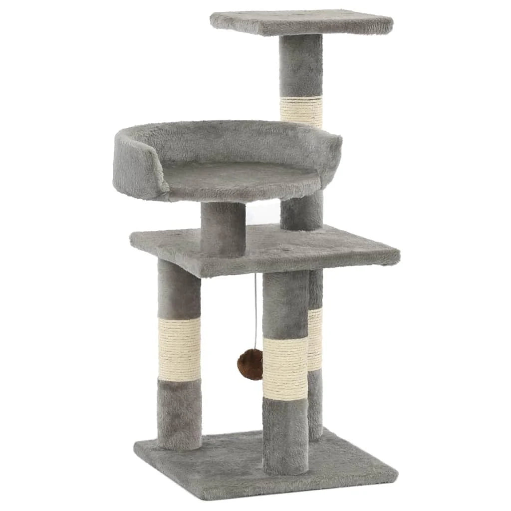 Tiragraffi albero per gatti cuccia per gatti peluche in sisal 65 cm grigio 3702042